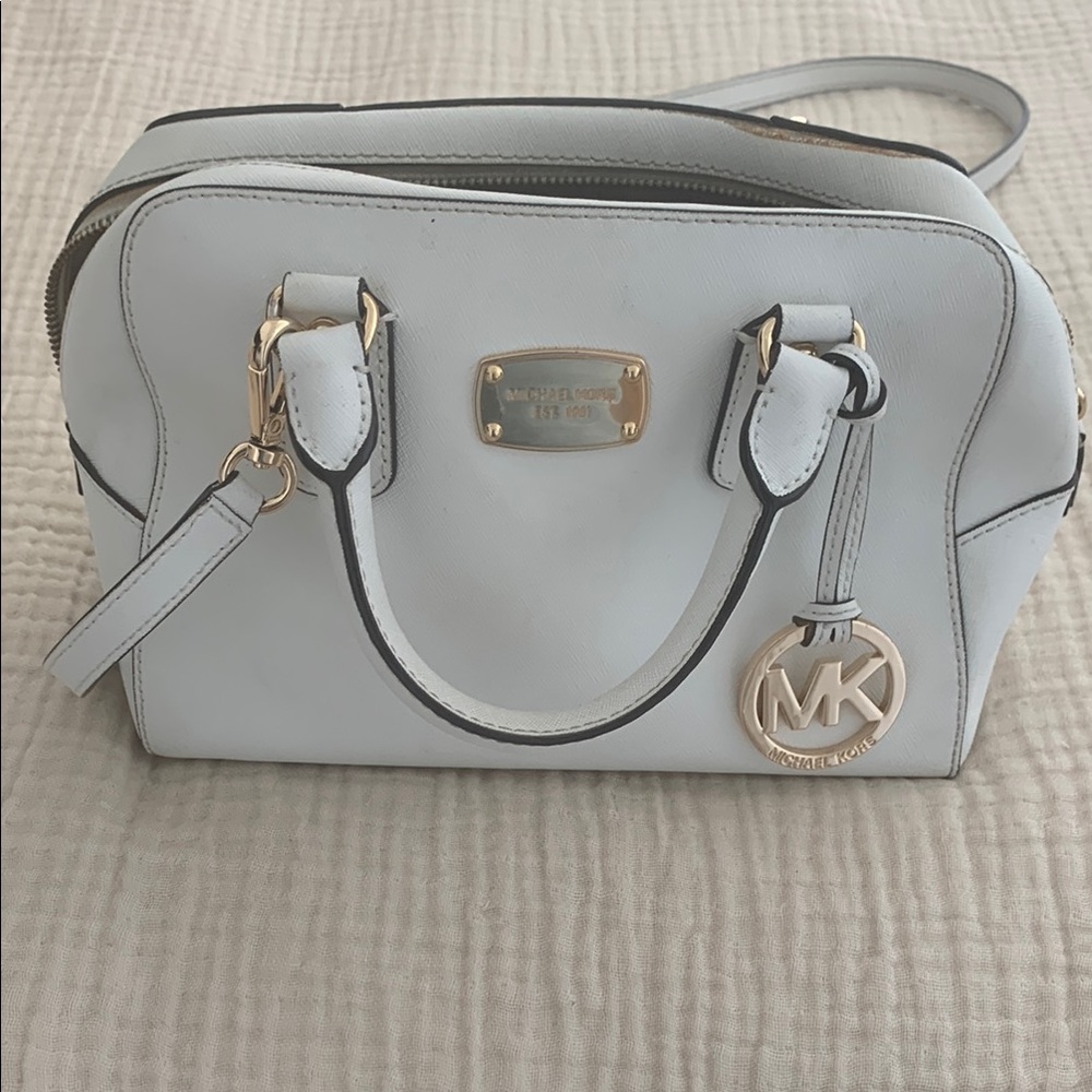 Michael Kors White Satchel with Structured Design and Gold Hardware